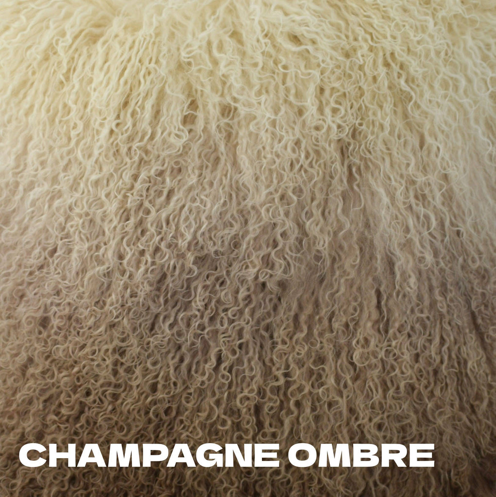 Add color, style and softness to your home with our 20" square Champagne Ombre colored Tibetan/Mongolian Lamb Fur Pillow