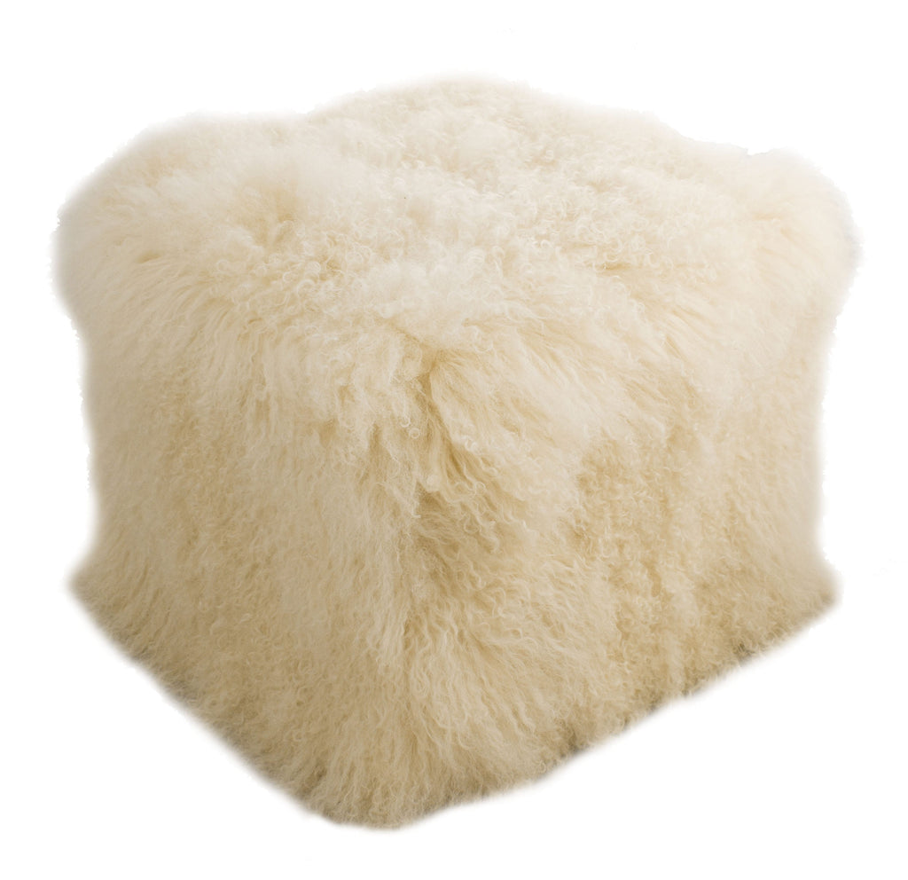 Off White colored Tibetan/Mongolian Lamb Fur Pouf – 18”