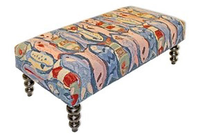 Our colorful handcrafted School of Fish hooked wool bench features nautically inspired style and colors and is 48” in length.