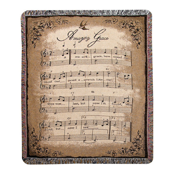 Our Amazing Grace, How Sweet The Sound Tapestry Throw has been proudly made and woven in the USA. This inspirational heirloom-quality throw will add an abundance of spiritual charm to your home! This thick and versatile throw has been textile woven from 100% cotton, making it soft and functional as a blanket, bedspread, or wall hanging. Size is 50" x 60".