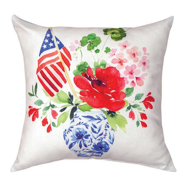 Our 18” in diameter America the Beautiful Patriotic Reversible Indoor Outdoor Pillows are made in the USA quality made weather resistant fabric, durable stitching and vivid colors that will add color and coziness to your home. They come as a set of two so you can display the beauty of each side and gives you the option of turning each one to a different side to create the perfect addition to any living room, bedroom, patio, or porch.