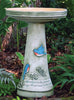 Our Blue Birds Handcrafted Clay Birdbath showing both the top and base together 