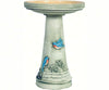 Our Blue Birds Handcrafted Clay Birdbath showing both the top and base together 