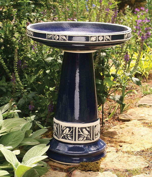 Cobalt Blue Gloss Glazed Ceramic Birdbath Set | Handcrafted beauty for your garden