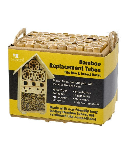 When the bees or other insects completely fill up the tubes in your hotel, you can replace them with this inexpensive set of bamboo replacement tubes to keep your hotel in, we are open and available mode. Our tubes are made of bamboo, not cardboard like some of our competition. 