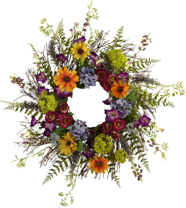 Say hello to Spring and Summer sunshine, no matter what time of year it is. This pretty 24” Beyond Spring Garden Wreath takes everything we love about spring and summer, and wraps it into a never-ending circle of colorful sunshine! 