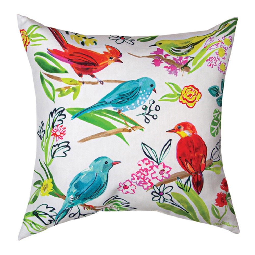 Our Bird Aviary Indoor Outdoor Throw Pillows come as a set of 2, 18”  pillows and are made in the USA. These pillows are weather resistant and will create a very colorful and inviting setting both indoors and outdoors. You can use them as pillows or cushions but be sure to display them where they can be appreciated and cherished. 