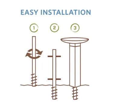 Easy to install instructions. Our The Earth Laughs in Flowers Birdbath with Hammered Copper Bowl are Art Pole Birdbaths which are designed and manufactured here in the USA. The art pole base is made of durable, automotive grade PVC, and topped with a hand-hammered, copper-plated stainless steel birdbath bowl. It is easy to install, no digging required for installation and all hardware is included. The pole is 31” tall x 5” in deep, and the birdbath bowl is 18” in diameter. 
