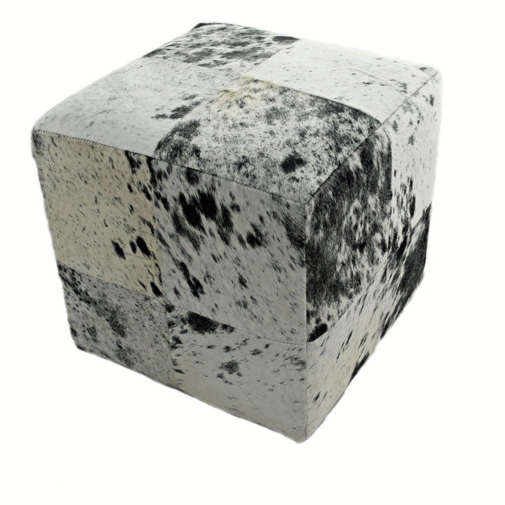 Our Black and White, Salt and Pepper, Leather Cube Pouf Stool Ottoman is a versatile piece for any room in your home  