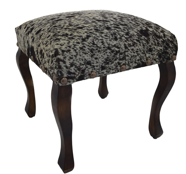 Black and White Salt and Pepper Cowhide Upholstered Stool