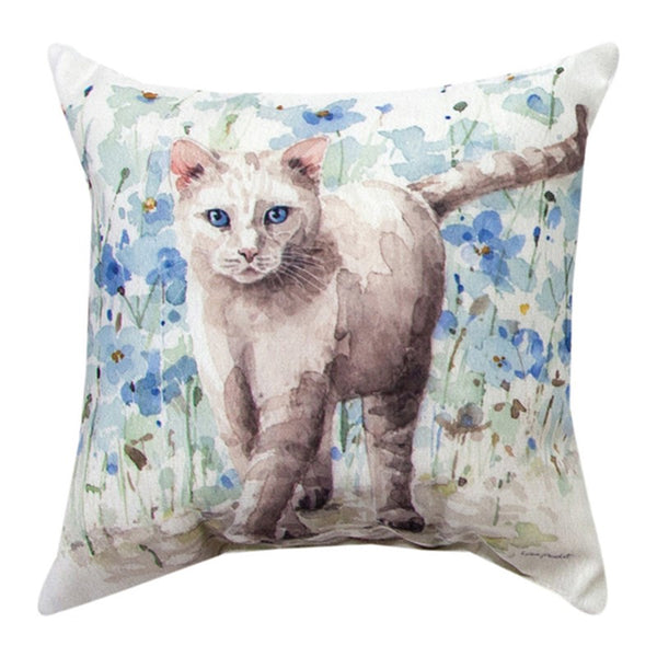 Our Blissful Bohemian Blue Cat Reversible Indoor Outdoor Pillows are sold as a set of two and are 12” in diameter.  This set of pillows have been manufactured with quality made weather resistant fabric, durable stitching and vivid colors that will add color and coziness to your home and will create a very inviting environment and versatile enough for use both indoors and outdoors. You can use them as pillows or cushions but be sure to display them where they can be appreciated and cherished. 