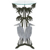 Our Blue Heron Pedestal Table Metal Art Sculpture is a stately piece hand forged here in the USA by skilled artisans. Fabricated by hand with the use of 3/16” heavy gauge steel, then zinc galvanized to prevent rusting, and hand painted with a two-step high quality marine grade epoxy paint for weather resistant indoor or outdoor use. The very sturdy tri-legged blue heron pedestal base, once hand painted in silver and brown colors, is then fitted with a 19” in diameter 3/8” piece of flat glass. 
