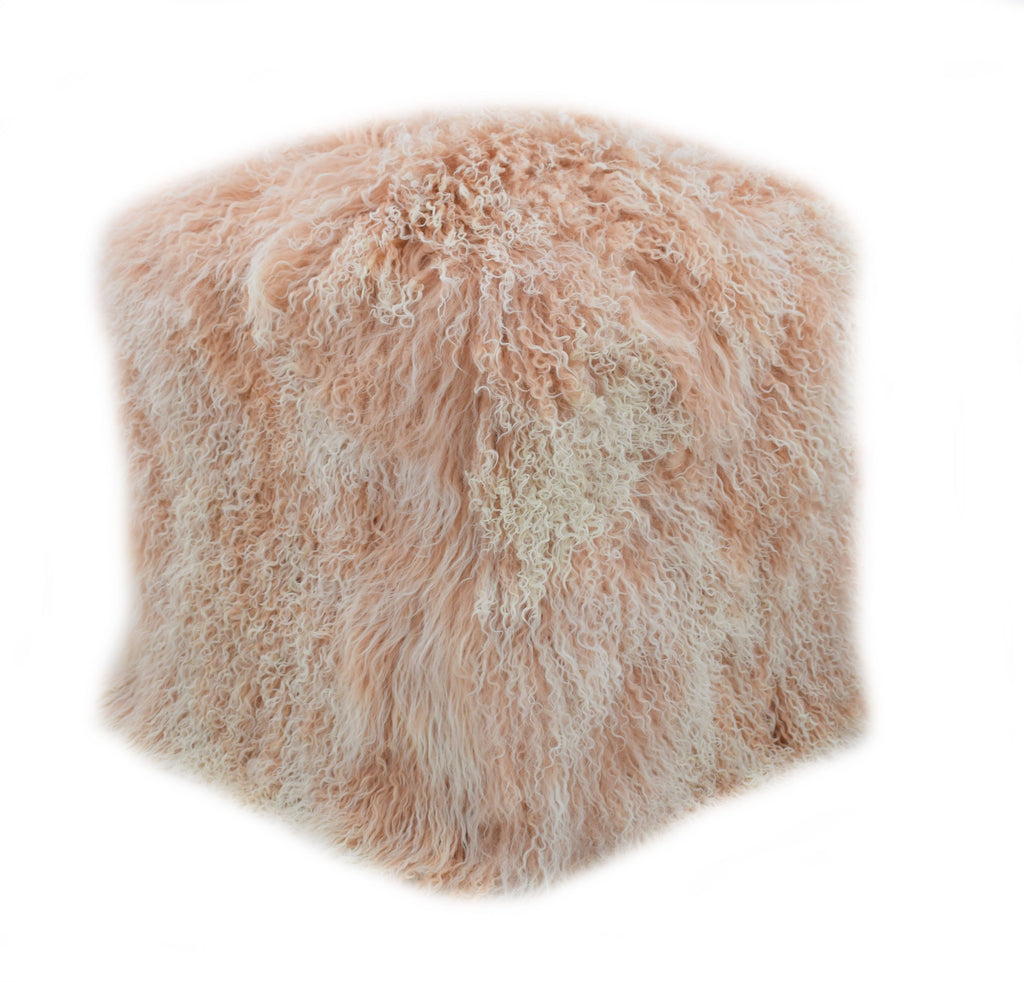 Blush Dipped colored Tibetan/Mongolian Lamb Fur Pouf – 18”