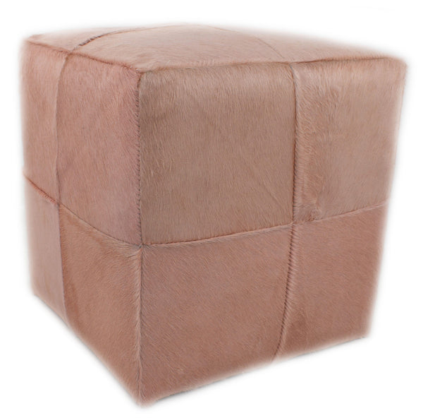 Blushed Rose Dyed Cowhide Cube Pouf Stool Ottoman  
