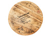 Shown, Original Barrel Stamp Bourbon Barrel Head Lazy Susan without handles, features natural wood with original barrel stamp and finished with food safe linseed oil to enhance the original beauty of this barrel top. Each 21” in diameter piece is custom made to order.