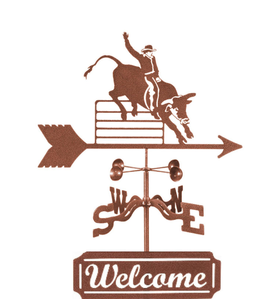 Add fun and function to your garden with out Western Bull Rider Rain Gauge Weathervane and Welcome Sign
