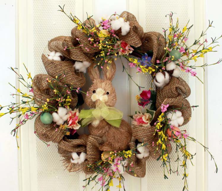 Great for indoor and outdoors, our Burlap, Bunny and Florals Decorative Door Wreath (23 inch) looks amazing.