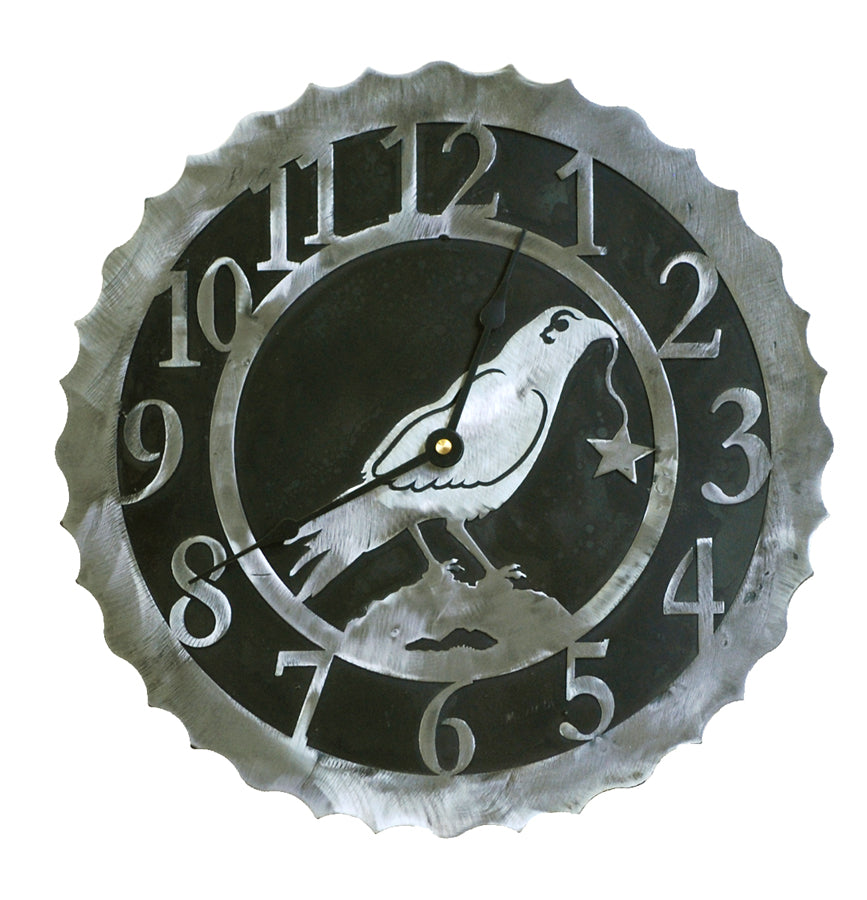 This crow clock is just a sample of our 14 gauge black and silver combination clocks