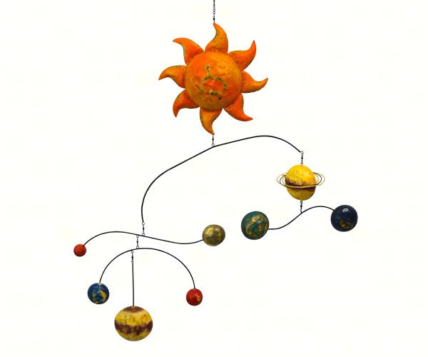 Our Celestial Sun and Solar Metal Kinetic Balance Garden Stake / Mobile will add function and fun to your garden. This handcrafted multi-functional metal garden decoration features a cat with fish on both ends of the balance bar and it is a fun piece to display outdoors or indoors if you so choose. The cat has been hand painted with spikey looking detail and colors and the entire piece has been powder coated for weather resistant use.