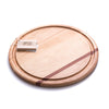 Our Circular Maple and Mahogany Wood Carve, Cut and Serving Board can be customized to your specification and is handcrafted in the USA. Our signature maple and mahogany wood carving, cutting and serving board is an exceptionally versatile and elegant, double sided piece and features a single mahogany accent stripe, beveled edge and recessed juice groove. It is 12” in diameter.