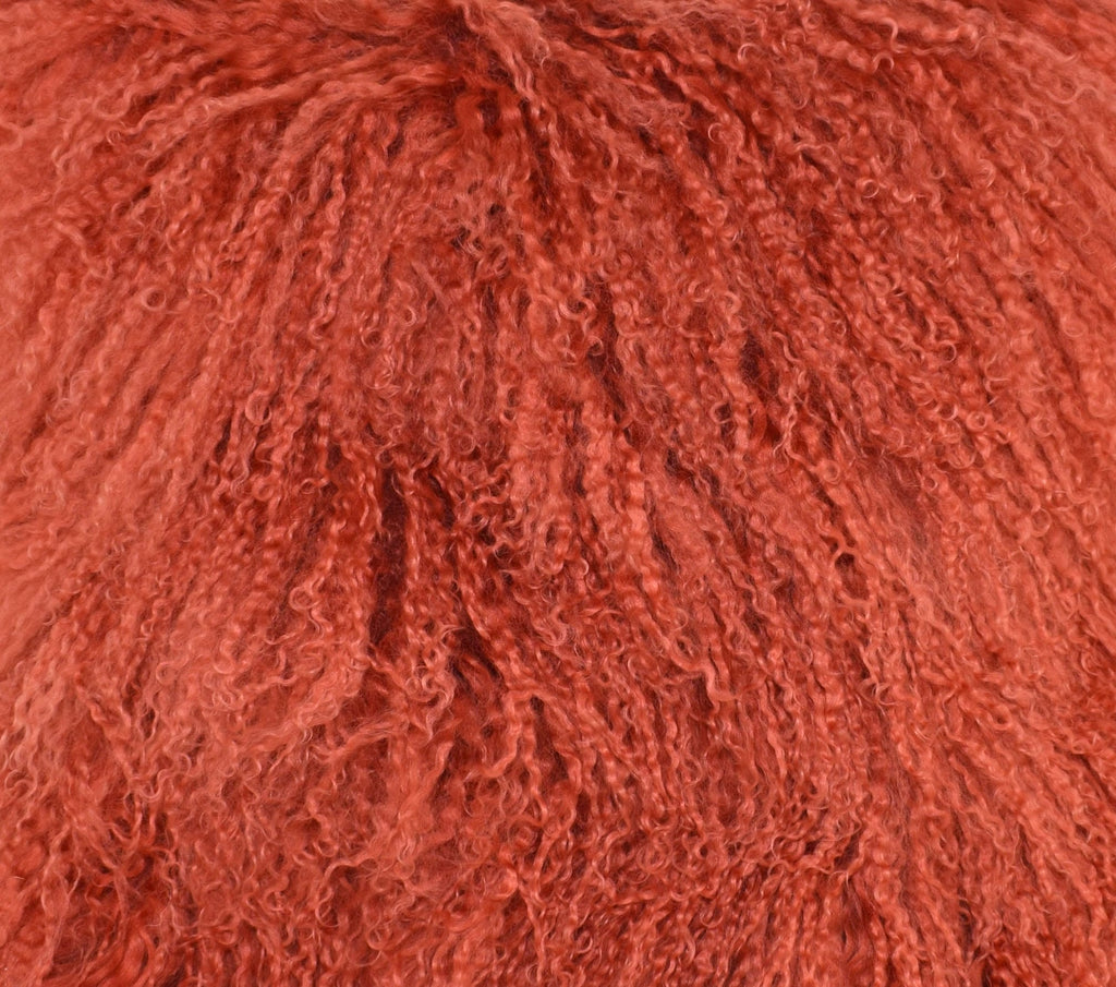 This is our coral colored 18" square Tibetan/Mongolian Lamb Fur Stool that is also available in many other colors