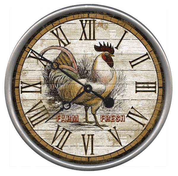 Our Country Rustic Rooster Wood and Metal Wall Clock is a fun piece of wall art for your home and available in 15", 18" and 24" sizes