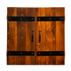Shown in our pine finish, our Country Rustic Wood and Iron Handcrafted Dart Board Wall Cabinets are available in 2 stain colors, caramel and pine. These beautiful wall décor cabinets are handcrafted in the USA and great for home, man cave, cabin or indoor patio. Dart board cabinet opens up to 25” x 25” x 6” deep.