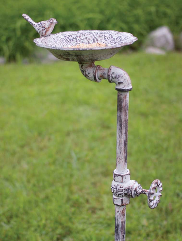 Our Country Rustic Metal Pipe Birdbath / Bird Feeder / Planter Statuary is a multi-functional piece of garden decor and its rustic look is fun an unique