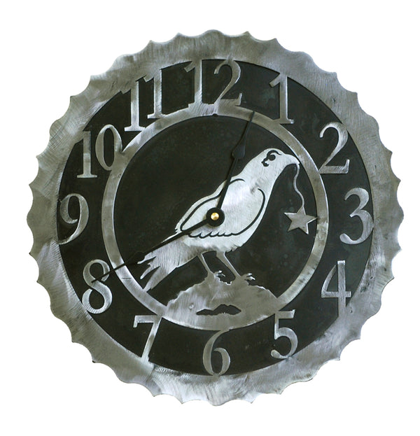 Our Crow Handcrafted Rustic Metal Wall Clock - 12" is truly a work of art and is custom made to order in 14 gauge steel black and silver combination
