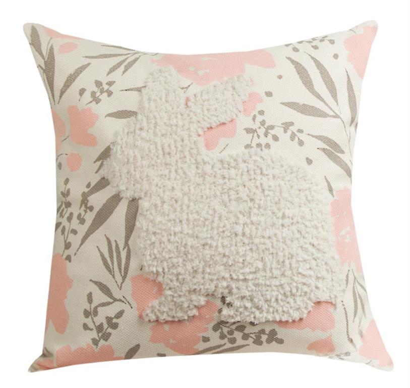 Our Embossed and Tufted Bunny Indoor Throw Pillow is 17" in size and features soft colors for display in any room in your home
