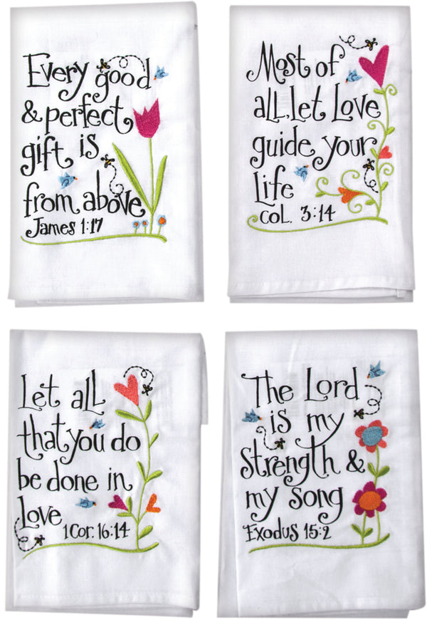 These very colorful Embroidered Inspirational Hand Towels With Scriptures (set of 8) will add an inspiring message to your kitchen, bathroom, or even as inspirational gifts.