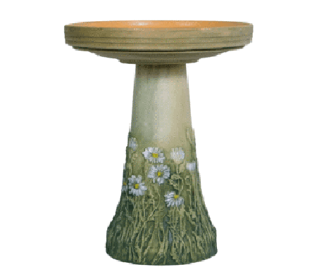 Our English Daisies Handcrafted Clay Birdbath Set is beautifully handcrafted and painted in the USA