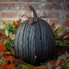  Our Expresso Metal Indoor/Outdoor Pumpkin Candle Luminary is 18” tall x 12” in diameter and has a large 6” opening for you to add your own flameless candle or 3-wick jar candle and you will immediately light up any space day or night. Our steel construction pumpkins are rust-proof, powder coated, UV resistant and so great for creating indoor or outdoor beauty, season after season. Also available in orange and white colors. 