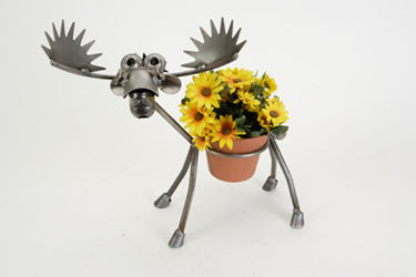 Our custom made Moose Recycled Scrap Metal Statuary and Potted Plant Holder is great for indoor and outdoor use