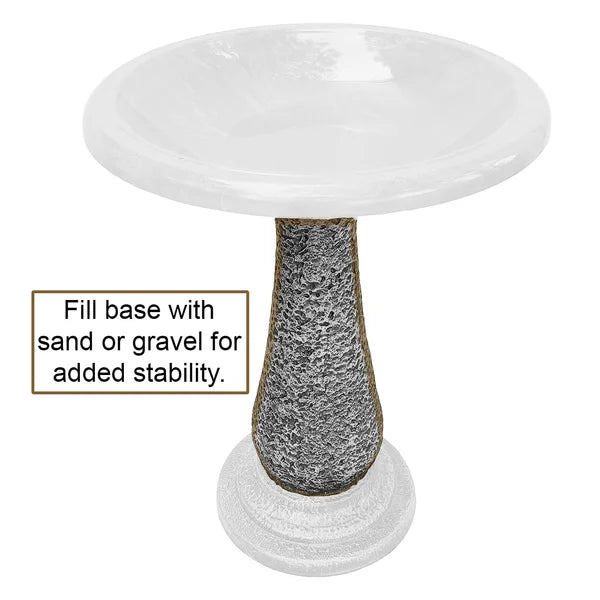 Our Antique Brown Gloss Fiber Clay Birdbath comes as a 2 piece birdbath and is unlike anything you’ve ever seen! It features the beauty of ceramic/clay birdbaths with the durability of fiber clay, it is impact and shatter-resistant. Fiber clay is made up of 70 percent clay, 25 percent plastic and 5 percent fiber and provides more durability over time and is less fragile than ceramic and clay birdbaths. Size is 20.00 (D) x 20.00 (W) x 25.00 (H) inches.