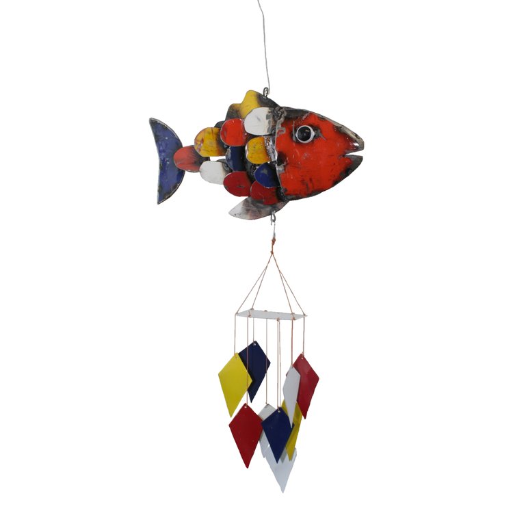 Our Fiesta Fish Repurposed Metal Wind Chime is handcrafted from reclaimed and repurposed steel oil drums. Each handcrafted oil drum chime is truly a work of art, allowing each one to be slightly different from the other… unique one of a kind creations.