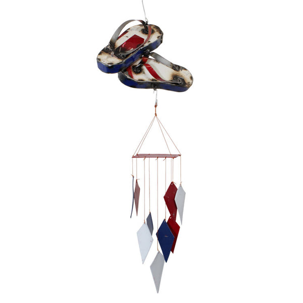 Our Flip Flop Sandals Repurposed Metal Wind Chime is handcrafted from reclaimed and repurposed steel oil drums. Each handcrafted oil drum chime is truly a work of art, allowing each one to be slightly different from the other… unique one of a kind creations. Great gift idea for men and women.