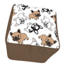 Our French Bulldog Square Footstool Pouf Ottoman is 13” and made of poly spun fabric and available in 3 different top colors with 3 colors different side colors that mix well with the fabric colors to create French Bulldog home décor pieces that are fun and blend well. Shown here is our white top with cute French Bull doggies and brown sides.