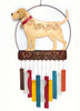 Our Yellow Lab Dog Metal and Glass Wind Chime Suncatcher is handcrafted of metal and glass and you will enjoy the gentle sounds of the glass clanging together to make a wind chime sound that is lovely, fun and creative. Size is 10 inches wide and 22 inches long x 1-1/2 inches deep