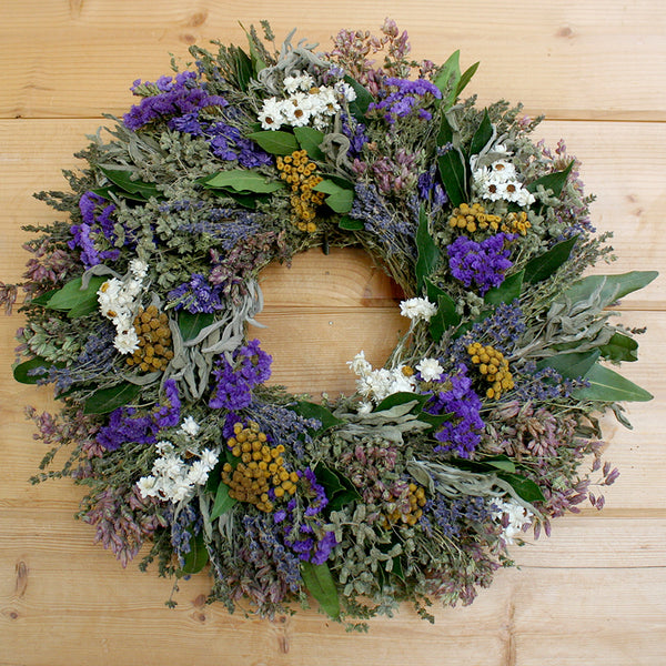 Our Garden Herbs Natural Dried and Preserved Wreath - 18” features dried flowers and herbs grown and custom made in the USA 