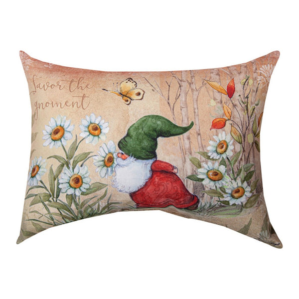 Add fun to your indoor and outdoor spaces with our Gnomes in the Forest Reversible Indoor Outdoor Lumbar Word Pillows. Our set of two 18”x13” lumbar pillows are sold as a set so you don’t miss out on the phrases on either side of the pillows. One side features Adventure Awaits and the other side, Savor the gmoment. 