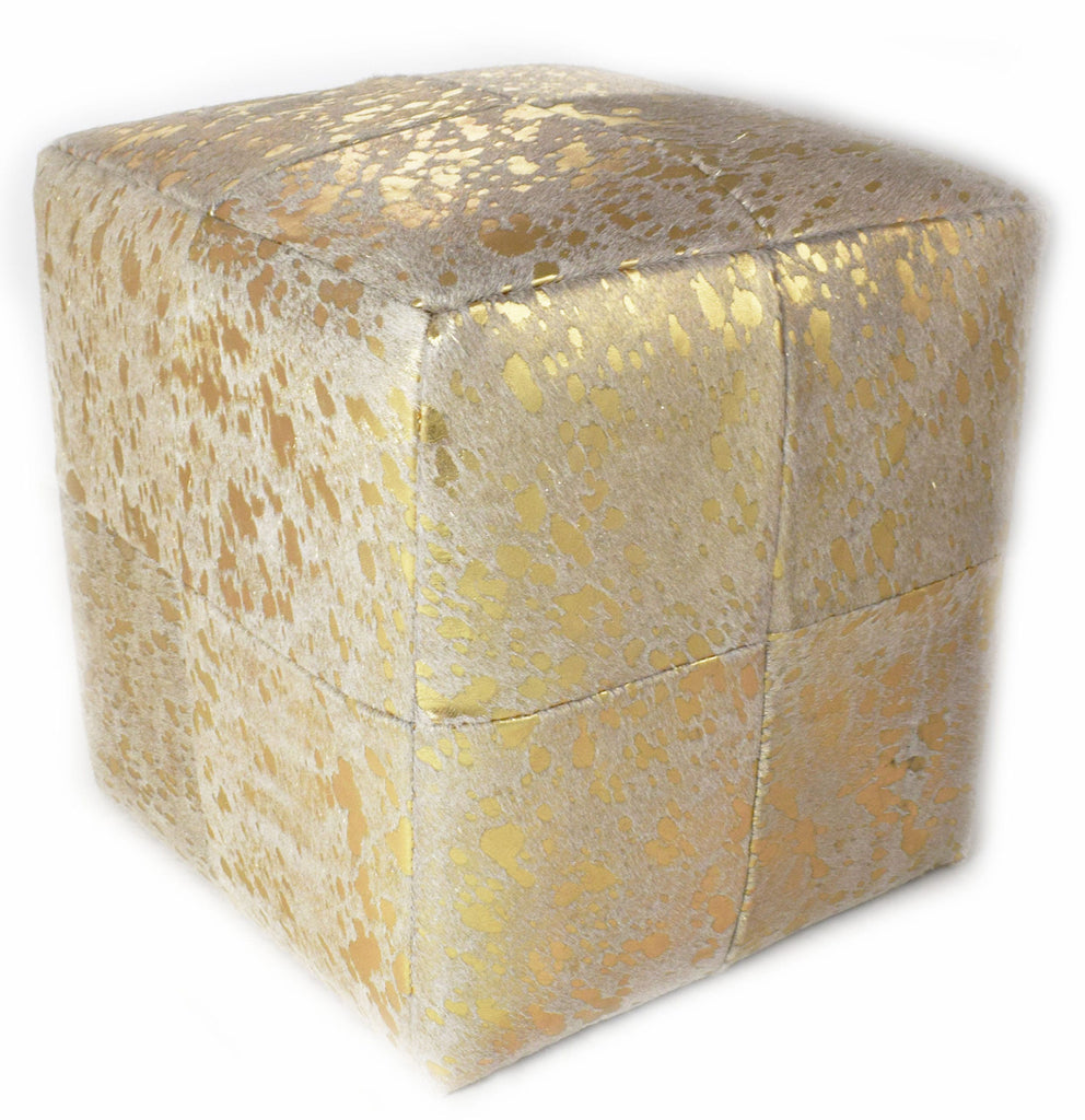 Add style and function to your home with our Gold Acid Wash Designer Cowhide Cube Pouf Stool Ottoman  