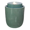  Our green Glazed Ceramic Egg Fountains are available in four colors, green, cobalt, white or black… these simple, yet elegant, fully self-contained ceramic fountains come complete with pump and LED light and will add color and tranquility to your patio, deck, or elsewhere in your home or garden. Water will beautifully bubble and cascade down to the bowl below.  Overall size is: Overall size is: 11.5” round x 14” high.