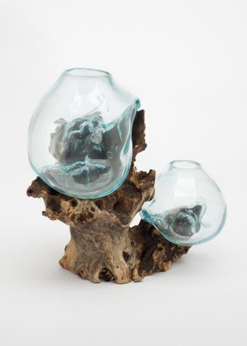 Sample of our Double Molten Glass and Wood Sculpture, sold separately