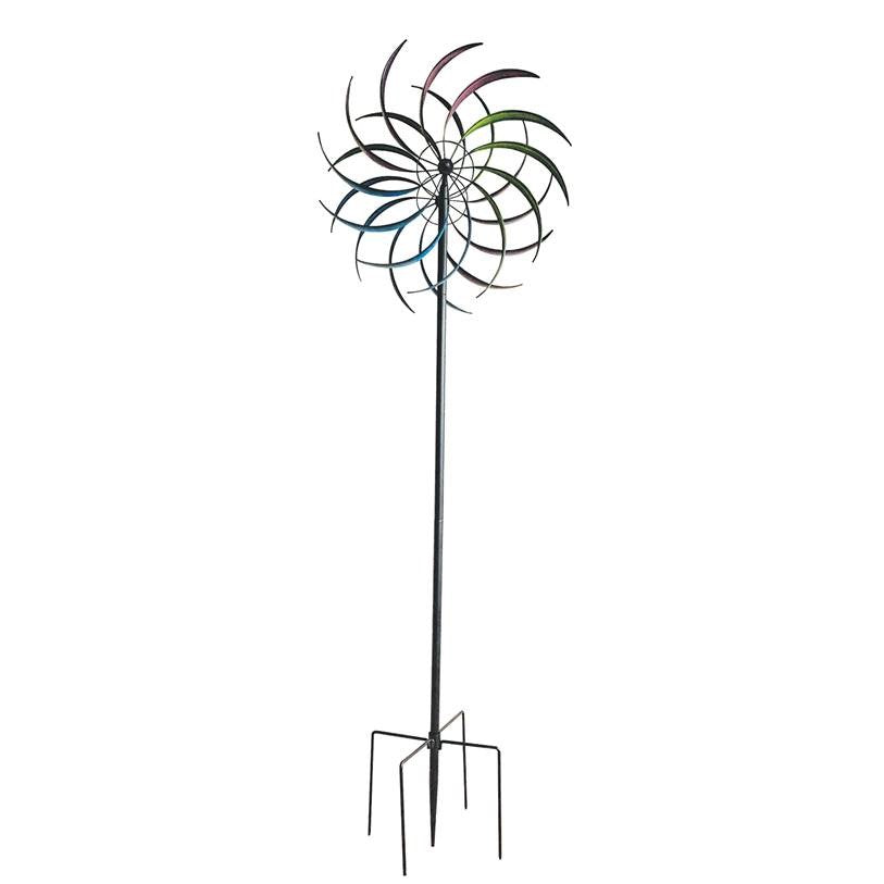 Our Kokopelli’s Feathers Kinetic Wind Spinner features an assortment of bright colors will that spin and twirl and create a motion of beauty. This unique wind spinner for your garden features two heavy metal bi-directional rotor blades (front and back) that independently rotate, enabling them to catch a breeze and begin the mesmerizing display of motion. Overall size is 84" Tall x 24" Wide.