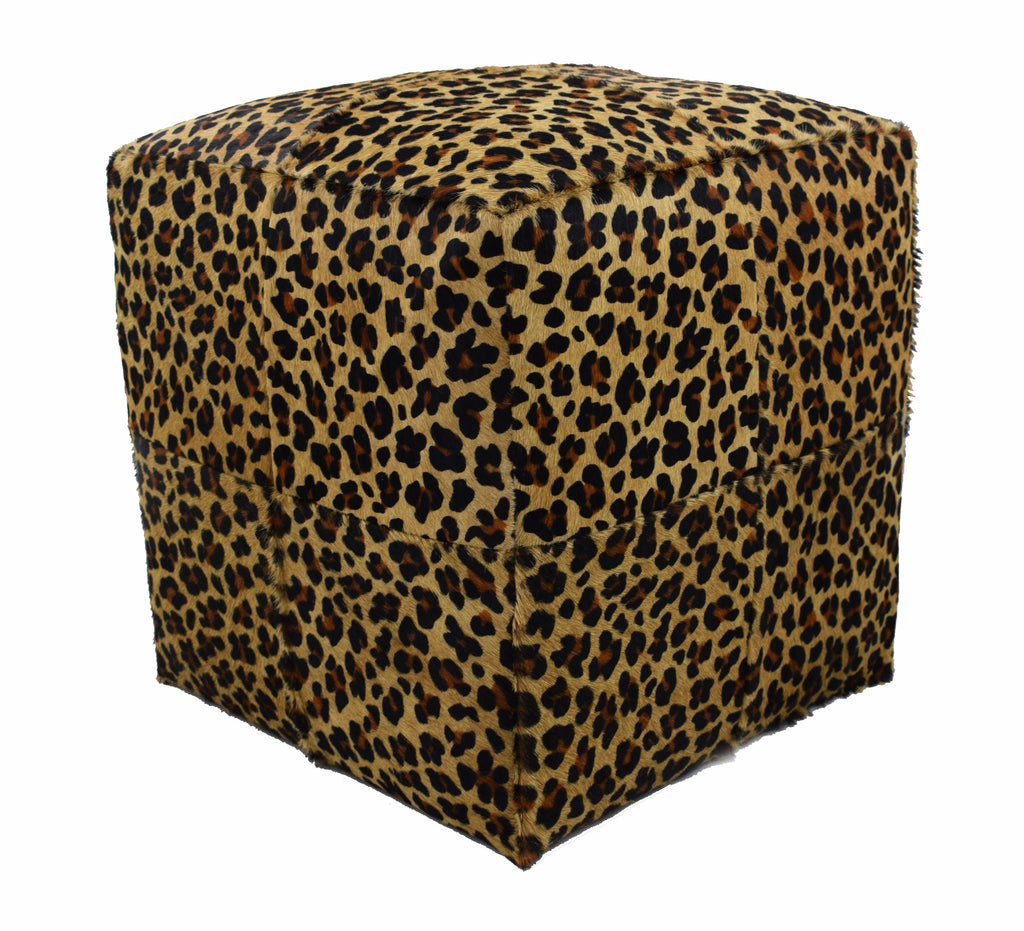 Our Leopard Printed Cowhide Cube Pouf Stool Ottoman is a beautiful accent piece for your home
