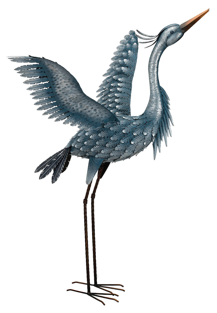 Our stately Majestic Blue Heron Metallic Finished Metal Garden Statuary is 47” tall and has extended wings that make it look real and breathtaking for your garden, pond or patio. 