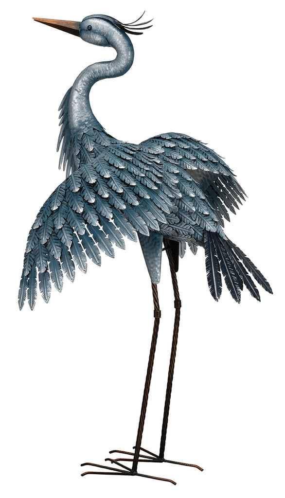 Our stately Majestic Blue Heron Metallic Finished Metal Garden Statuary is 41” tall and has extended wings that make it look real and breathtaking for your garden, pond or patio. 