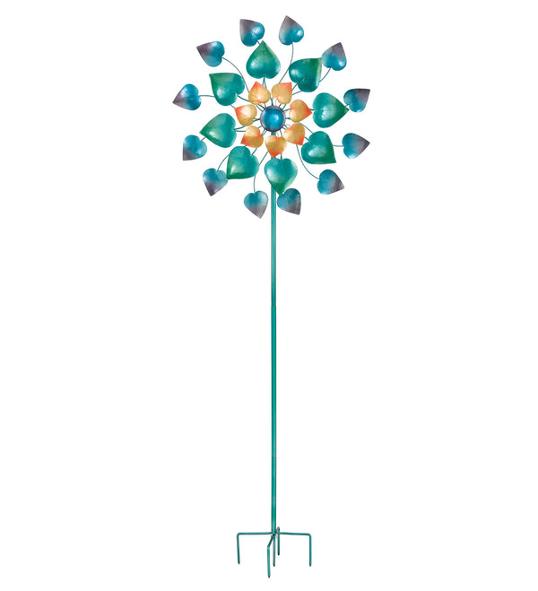 Our Mesmerizing Metal Leaves Kinetic Garden Stake Wind Spinner features two spinning blades designed to resemble a flower with blades spin in opposing directions at the same time. It is a great piece to add fun, color and movement to your garden.