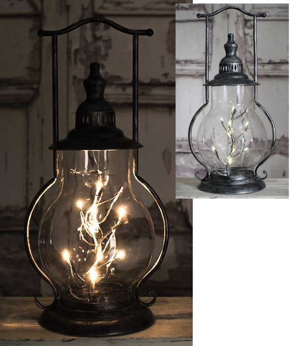 Our Glass Country Metal and Rustic Lantern With LED Lights will glow beautifully day or night